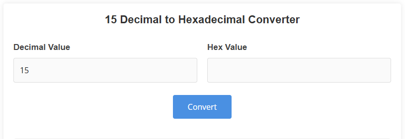 15 Decimal to Hexadecimal Converter