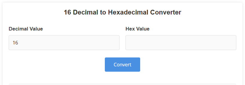 16 Decimal to Hexadecimal Converter